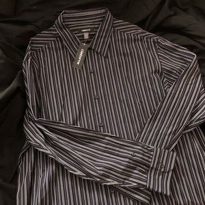 Claiborne B/W & Purple Striped Dress Shirt XXL NWT